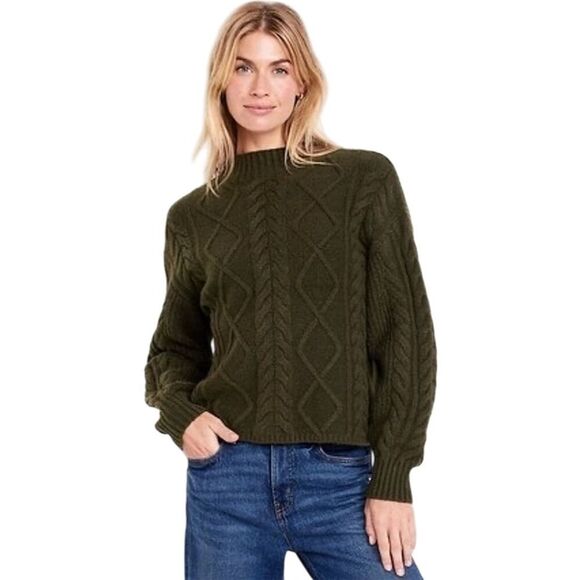 Old Navy Women's Green Cable-Knit Cropped Sweater M Pullover Soft Winter Fall - Picture 1 of 12